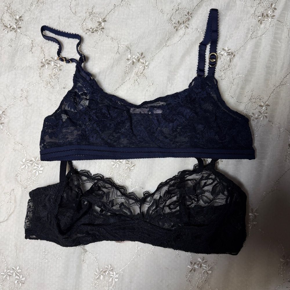 stella mccartney lace bralette bundle navy blue + black – size medium